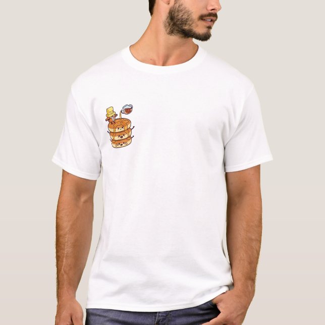 Cute Fluffy Pancake Stack with Butter Character T Shirt (Framsida)