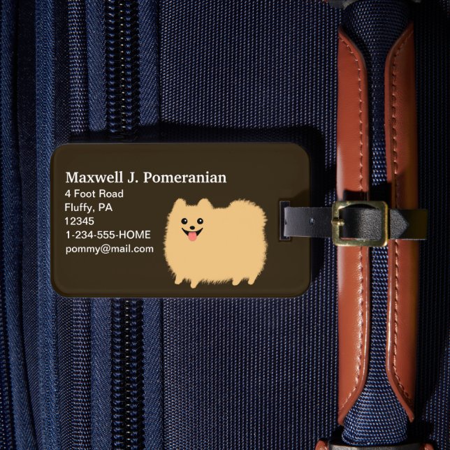 Cute Fluffy Pomeranian med Anpassade Text Bagagebricka (Framsida Insitu 4)