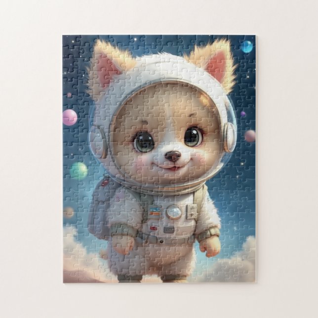Cute Fluffy Puppy Astronaut Jigsaw Puzzle Pussel (Vertikal)