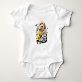 Cute Fluffy Puppy-Hund med blommor T Shirt