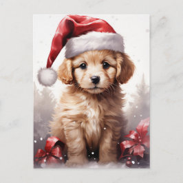 Cute Fluffy Puppy i jultomten Helg Vykort