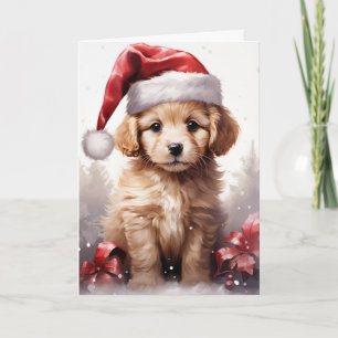 Cute Fluffy Puppy i jultomten Kort