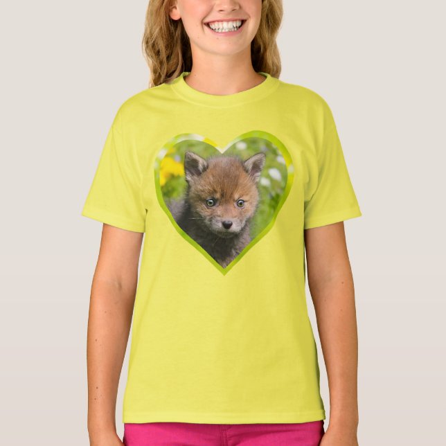 Cute Fluffy Red Fox Vild Baby djur Photo Hjärta - T Shirt (Framsida)