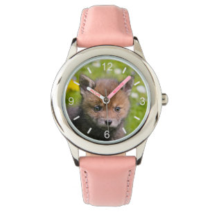 Cute Fluffy Red Fox Vild Baby Fotoskylt Armbandsur