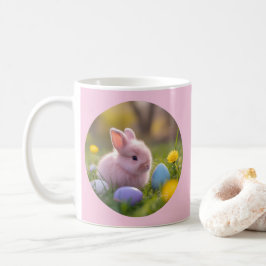 Cute Fluffy Rosa Bunny Påsk Kaffemugg
