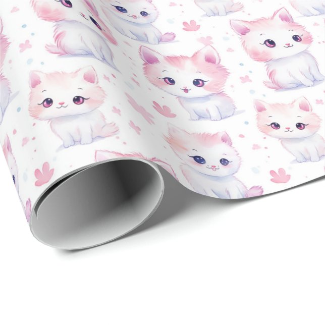 Cute Fluffy Rosa Kittens Presentpapper (Rullad Hörn)