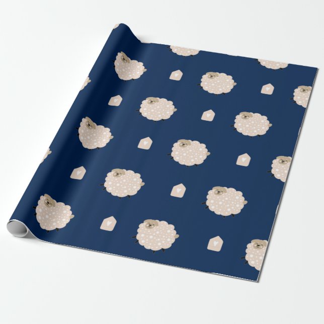 Cute Fluffy Sheep med heards Kids Presentpapper (Utrullad)