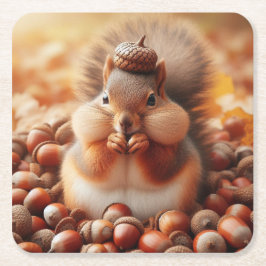 Cute Fluffy Squirrel Underlägg Papper Kvadrat