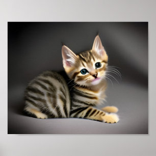 Cute fluffy tabby katt baby poster