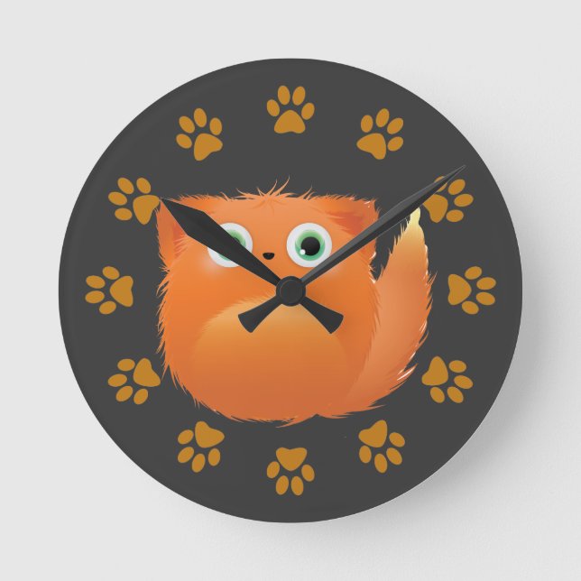 Cute Fluffy Tecknad Fox Rund Klocka (Framsida)