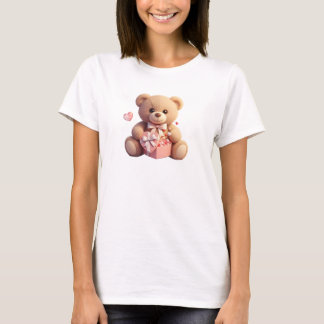 Cute Fluffy Teddy Bear with Heart  Valentine T Shirt