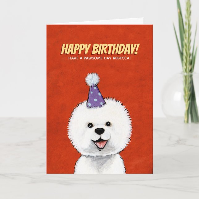 Cute Fluffy White Hund Birday Card Helgkort (Framsida)