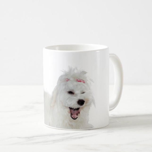 Cute Fluffy White Malta Kaffemugg (Framsida höger)