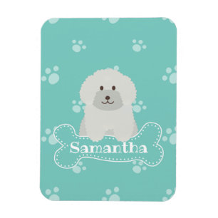 Cute Fluffy White Pudel Puppy Hund älskare Monogr Magnet