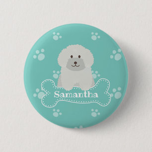 Cute Fluffy White Pudel Puppy Hund älskare Monogra Knapp
