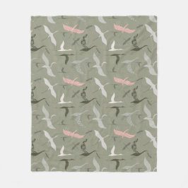 Cute fly bird on sage grönt mönster fleecefilt