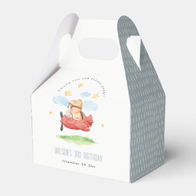 Cute Fly over Nalle Animal Flygplan Birday Presentaskar (Framsidan Sidan)