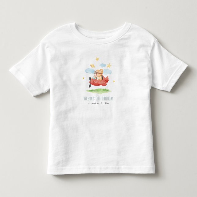 Cute Fly over Nalle Animal Flygplan Birday T Shirt (Framsida)
