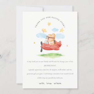 Cute Fly over Nalle Animal Flygplan Birday Tack Kort
