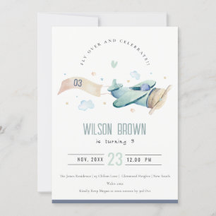 Cute Fly over plan Cloud Heart Birday Inbjudan