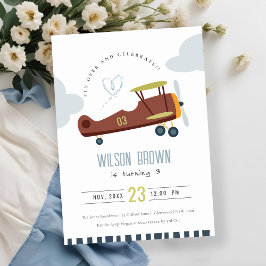 Cute Fly over plan Cloud Heart Birday Inbjudan