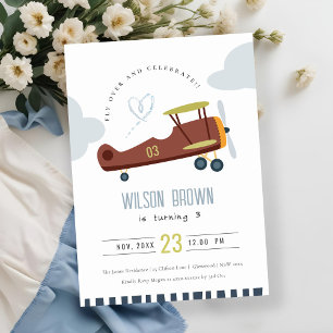 Cute Fly over plan Cloud Heart Birday Inbjudan
