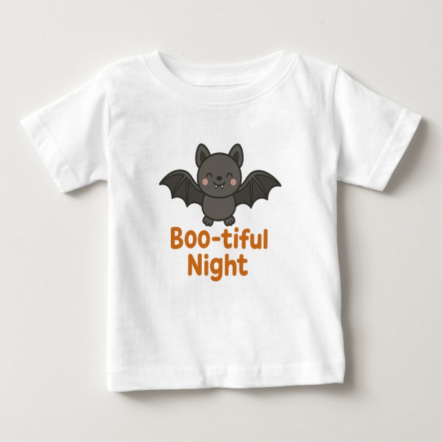 Cute Flying Bat Boo-tiful Night Halloween Design T Shirt (Framsida)