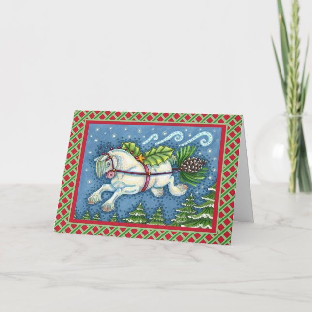 CUTE FLYING CHRISTMAS PONY PULLING PINECONE SLEIGH HELGKORT (Framsida)