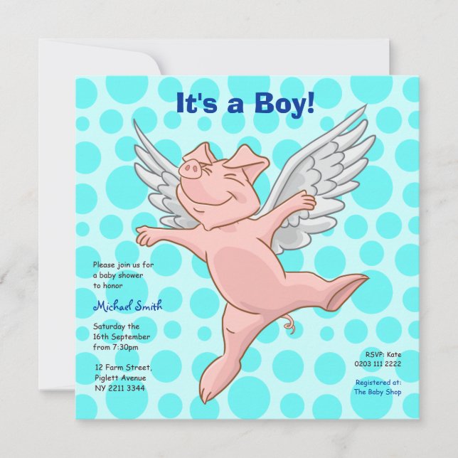Cute Flying Gris Baby Shower Party-inbjudan Inbjudningar (Framsida)