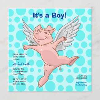 Cute Flying Gris Baby Shower Party-inbjudan Inbjudningar