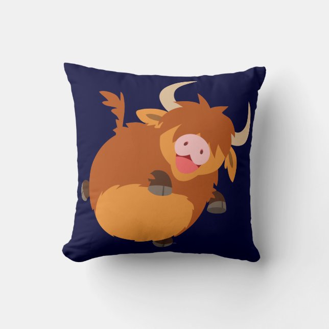 Cute Flytande Tecknad Highland Cow Pillow Kudde (Framsida)