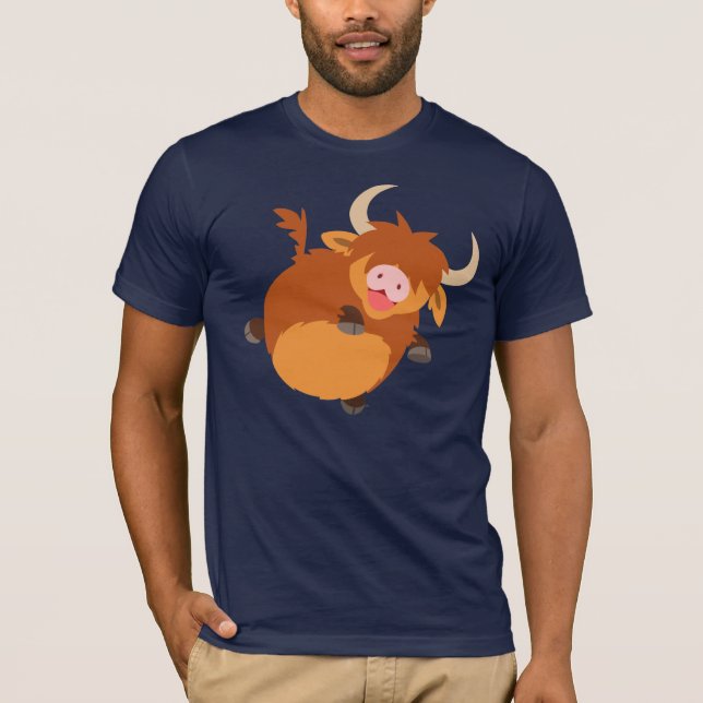 Cute Flytande Tecknad Highland Cow T-Shirt (Framsida)