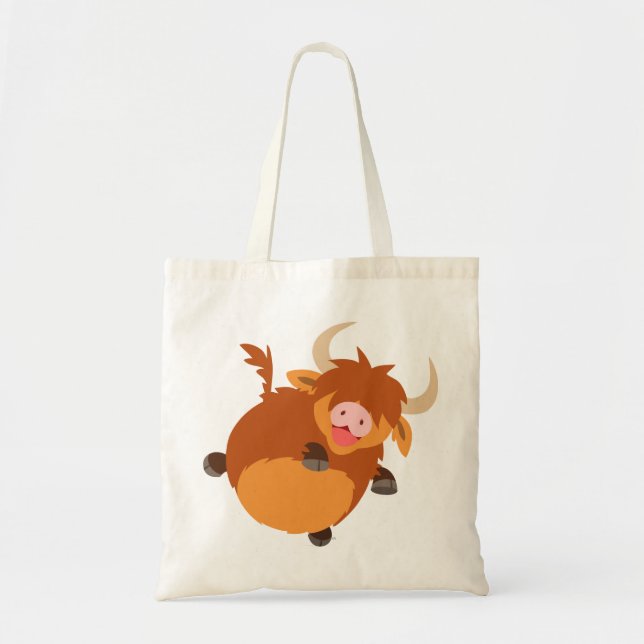 Cute Flytande Tecknad Höland Cow Bag Tygkasse (Framsidan)