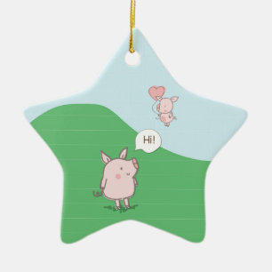 Cute Flyter Gris och säger hej Julgransprydnad Keramik