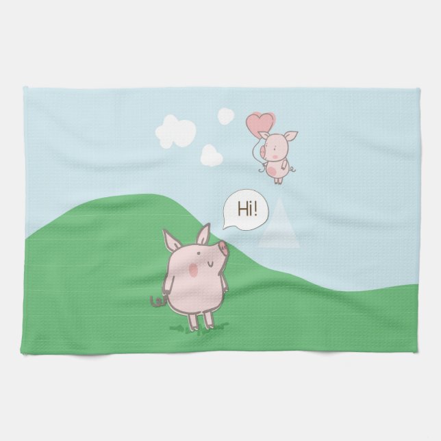 Cute Flyter Gris och säger hej Kökshandduk (Horisontell)
