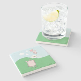 Cute Flyter Gris och säger hej Stenunderlägg