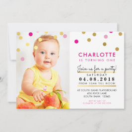 CUTE-födelsedag party INBJUDAN rosa guld spot-flic
