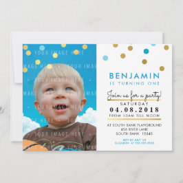 CUTE-födelsedagskalender party INBJUDAN blå faux g