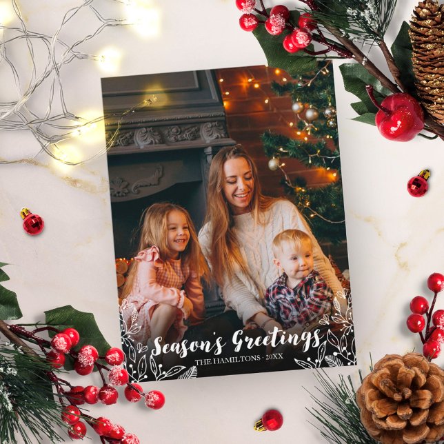 Cute Foliage White Script Photo jul Vykort (Skapare uppladdad)