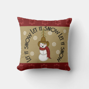 Cute Folk Art Cowboy Snögubbe jul Kudde