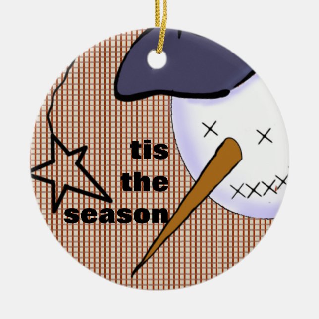 Cute Folk Art Cowboy Snögubbe Julgransprydnad Keramik (Framsidan)