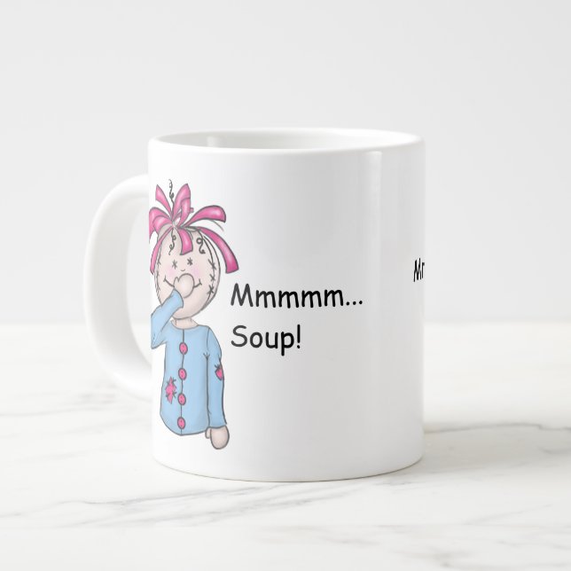 Cute Folk Art Rag Doll Soppa personalize Jumbo Mugg (Framsida vänster)