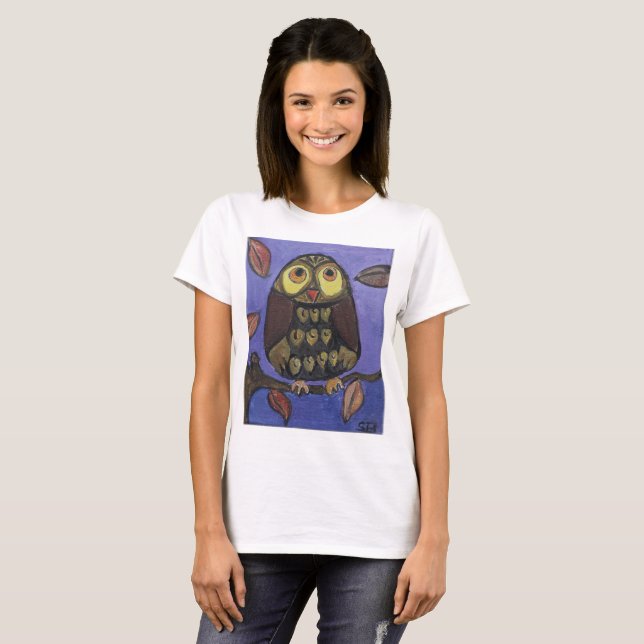 Cute Folk Art Uggla Bird Painting Tee (Hel framsida)