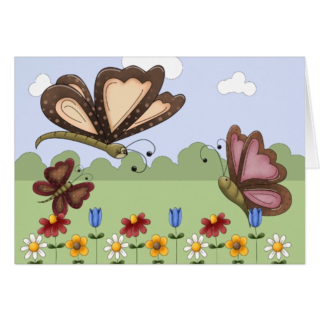 Cute Folk Butterflies och Flowers Blank OBS Kort (Framsidan Horizontal)