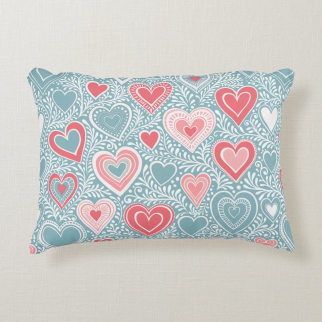  Cute Folk Floral Heart Dusty Blue Blush Pink Girl Prydnadskudde (Framsidan)