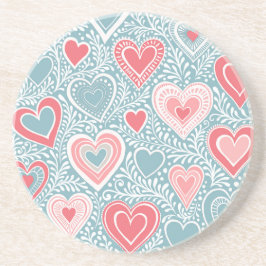  Cute Folk Floral Heart Dusty Blue Blush Pink Girl Underlägg