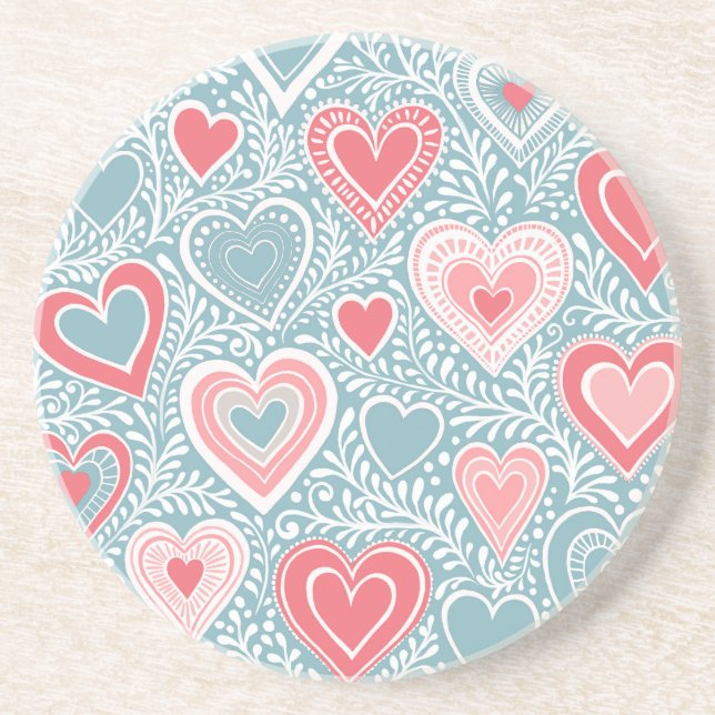  Cute Folk Floral Heart Dusty Blue Blush Pink Girl Underlägg (Framsidan)