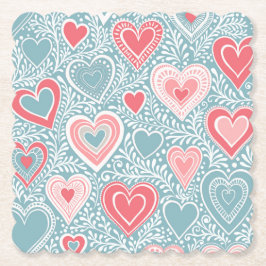Cute Folk Floral Heart Dusty Blue Blush Pink Girl Underlägg Papper