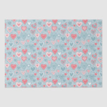 Cute Folk Floral Heart Dusty Blue Pink Baby Shower