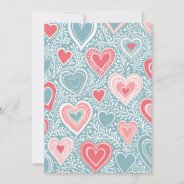 Cute Folk Floral Heart Dusty Blue Pink Baby Shower Julkort